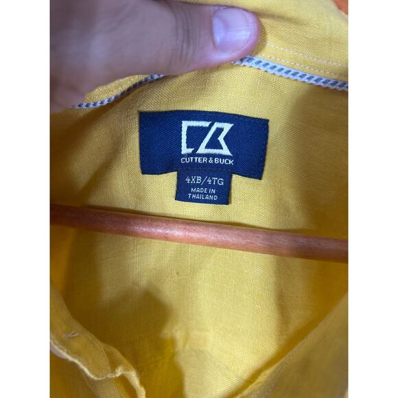 Cutter & Buck Button Up 4XB Yellow 100% Linen Short Sleeve - Picture 8 of 12